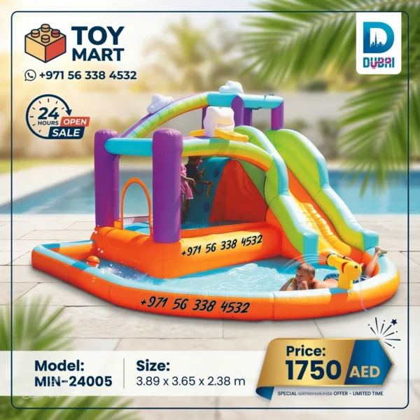 Kids Inflatable Water Park with Double Slide & Splash Pool – Model MIN-24005