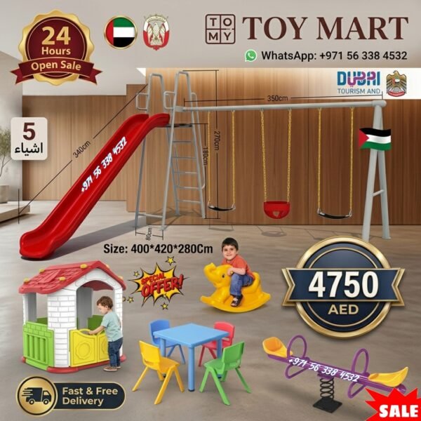 premium 5-in-1 Backyard Playground Set with Swing, Slide, Playhouse & Activities