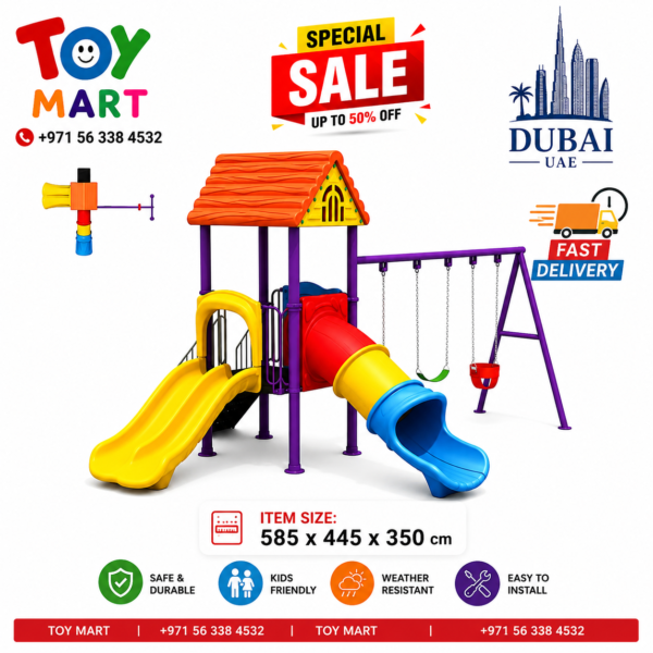 Premium Kids Outdoor Playground Playset with Double Slides & Swings