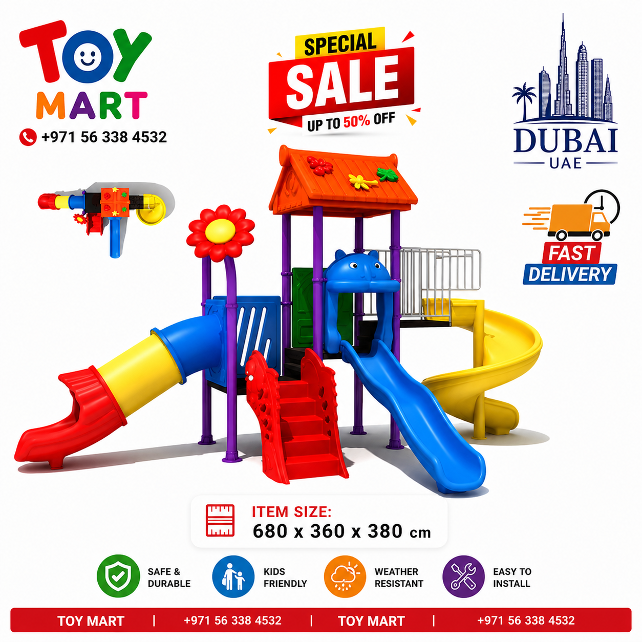 oy Mart Premium Large Outdoor Playground Equipment with Triple Slides