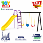 Backyard Playground Set – 3-Seat Swing and Wave Slide Combo