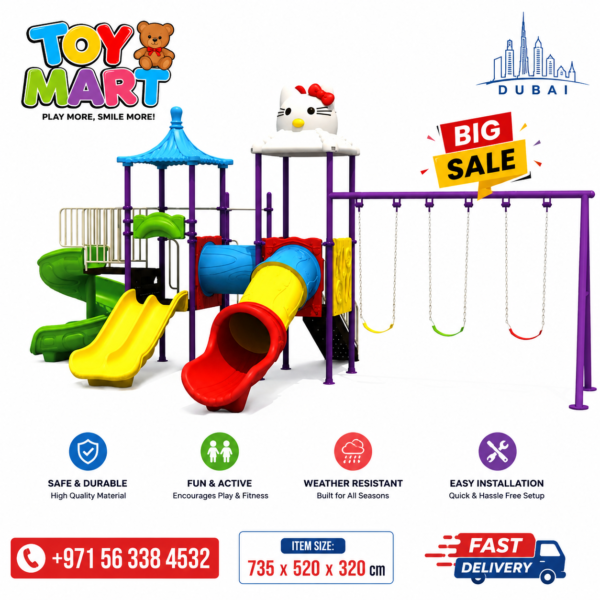Toy Mart Deluxe Kids Outdoor Playground Set with Slides, Swings & Hello Kitty Roof
